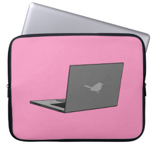 Grey Laptop with Bird Logo Cartoon Sleeve