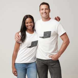 Grey Laptop with Bird Logo Cartoon T-Shirt