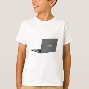 Grey Laptop with Bird Logo Cartoon T-Shirt