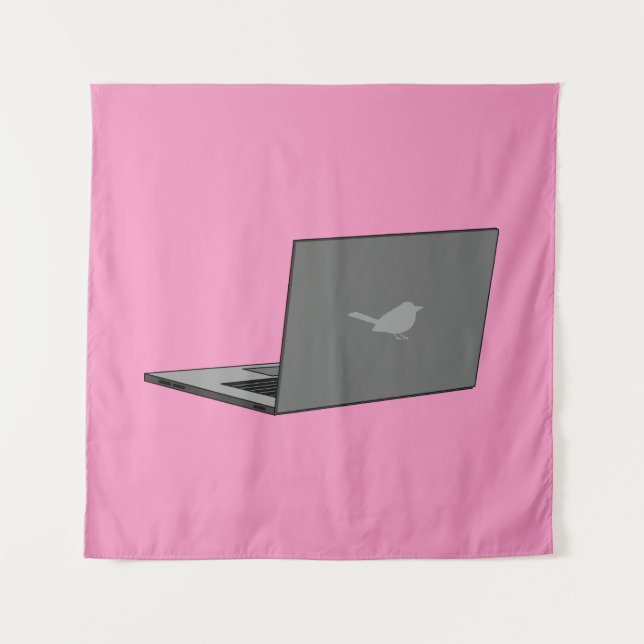 Grey Laptop with Bird Logo Cartoon Tapestry (Front)