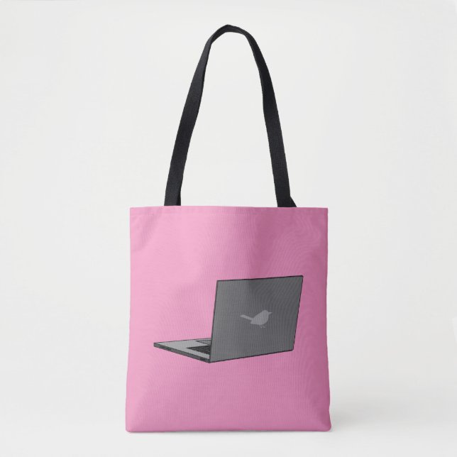 Grey Laptop with Bird Logo Cartoon Tote Bag (Front)