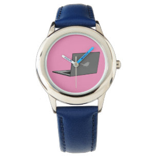 Grey Laptop with Bird Logo Cartoon Watch