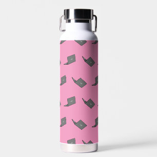 Grey Laptop with Bird Logo Cartoon Water Bottle