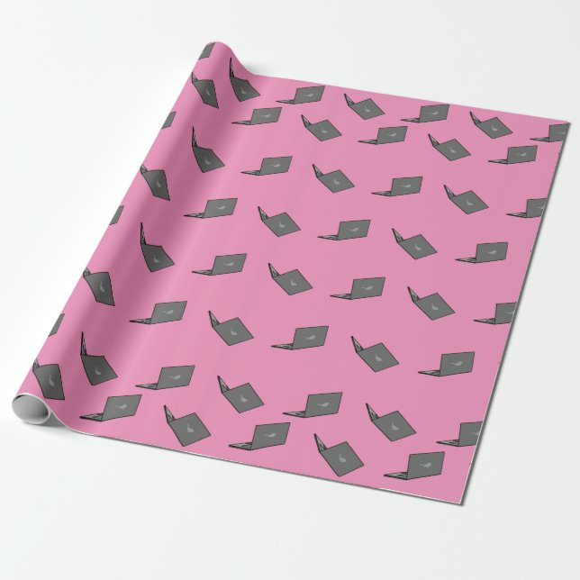 Grey Laptop with Bird Logo Cartoon Wrapping Paper (Unrolled)