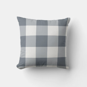 Grey Large Gingham Check Plaid Cushion