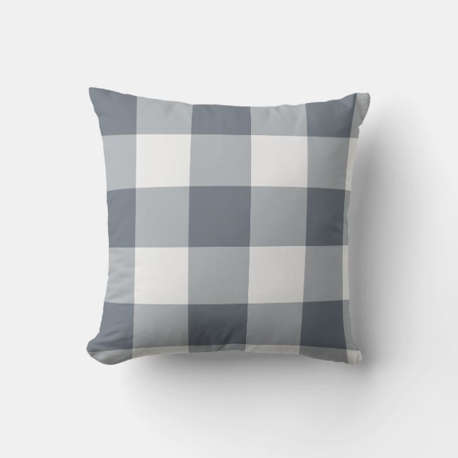 Grey Large Gingham Check Plaid Cushion (Front)