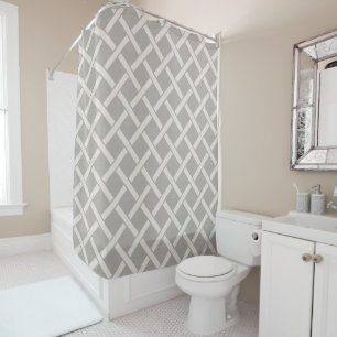 Grey Lattice   Modern Farmhouse Bathroom Decor Shower Curtain
