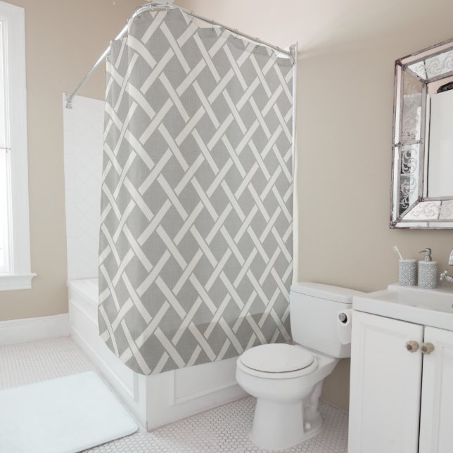 Grey Lattice | Modern Farmhouse Bathroom Decor Shower Curtain (In Situ)