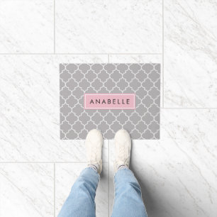 Grey Latticework, Moroccan Trellis, Your Name Doormat