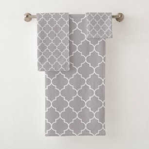 Grey Latticework, Quatrefoil, Moroccan Trellis Bath Towel Set