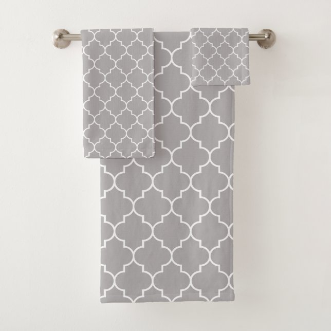 Grey Latticework, Quatrefoil, Moroccan Trellis Bath Towel Set (Insitu)