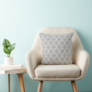 Grey Latticework, Quatrefoil, Moroccan Trellis Cushion