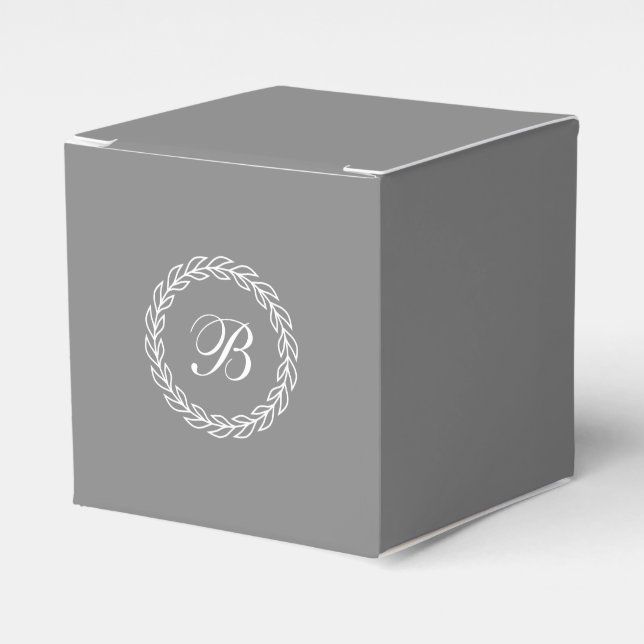 Grey Laurel Wreath with Custom Monogram Favour Box (Front Side)