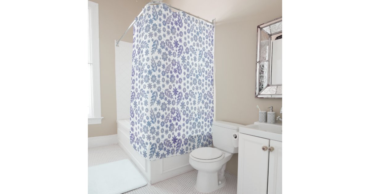 Grey & Lavender Floral Pattern Shower Curtain Zazzle