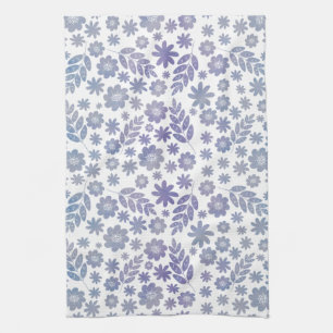 Grey & Lavender Floral Pattern Tea Towel