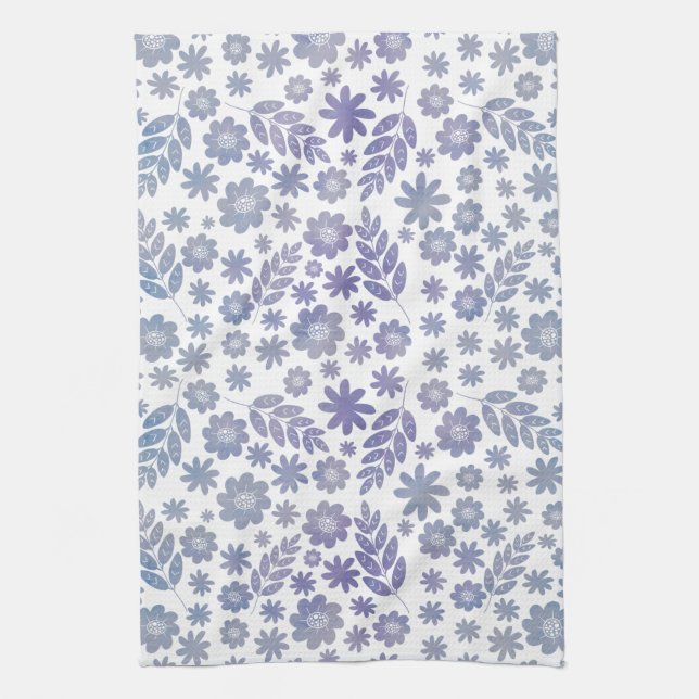 Grey & Lavender Floral Pattern Tea Towel (Vertical)