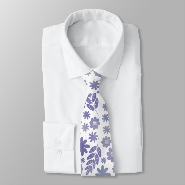Grey & Lavender Floral Pattern Tie (Tied)
