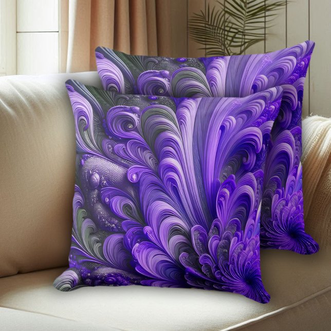 Grey & Lavender Sculpted Floral & Feather Pattern Cushion (Purple and Grey Front and Back Overlapping Throw PIllows Cover Photo 1)
