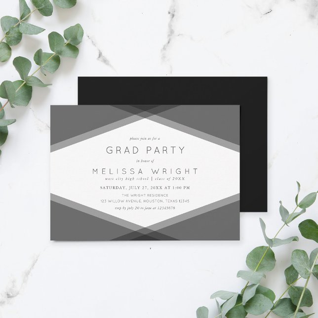 Grey Layered Geometric & Black Grad Party Invitation (Creator Uploaded)