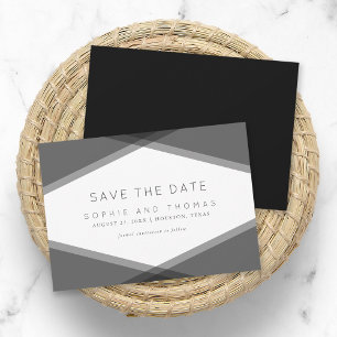 Grey Layered Geometric Black Save the Date Invitation