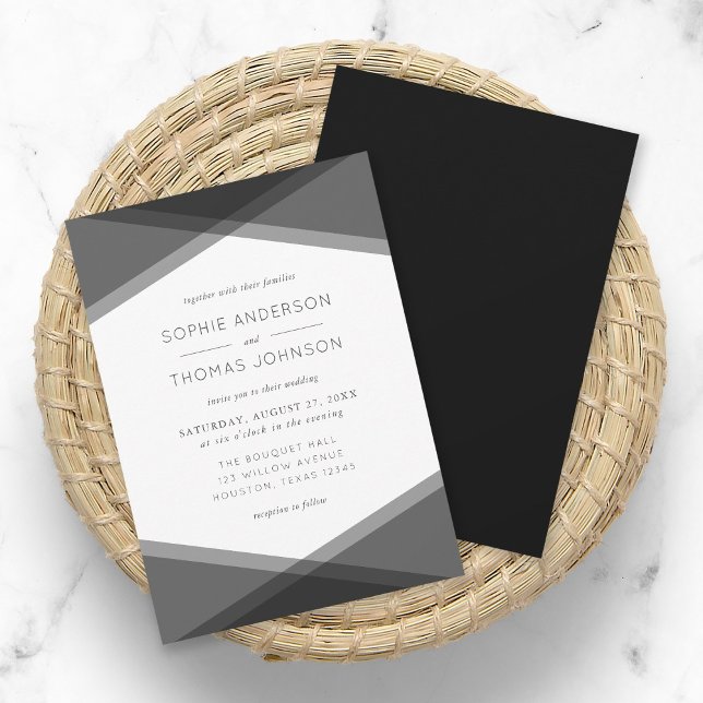 Grey Layered Geometric & Black Wedding Invitation (Creator Uploaded)