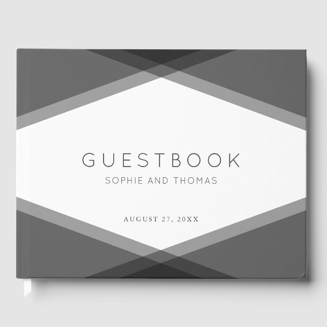 Grey Layered Geometric Modern Wedding Guest Book (Front)