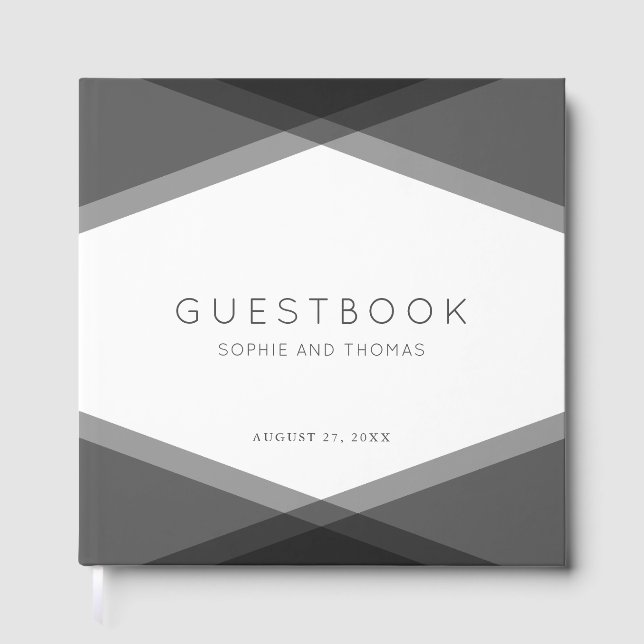 Grey Layered Geometric Modern Wedding Guest Book (Front)
