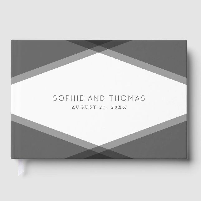 Grey Layered Geometric Wedding Guest Book (Front)