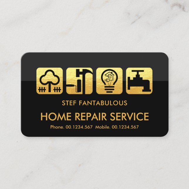 Grey Layers Gold Handyman Tools Business Card (Front)