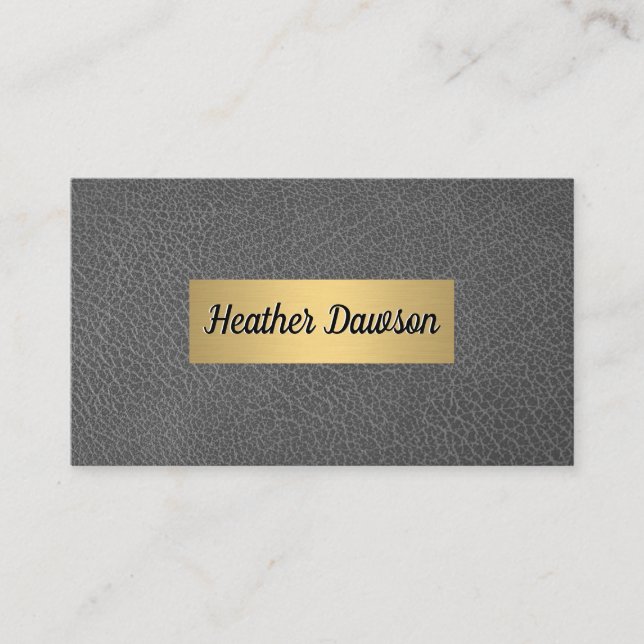 Grey Leather and Metallic Gold Frame Business Card (Front)