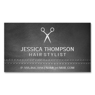 Grey Leather Double Stitched Magnetic Business Card
