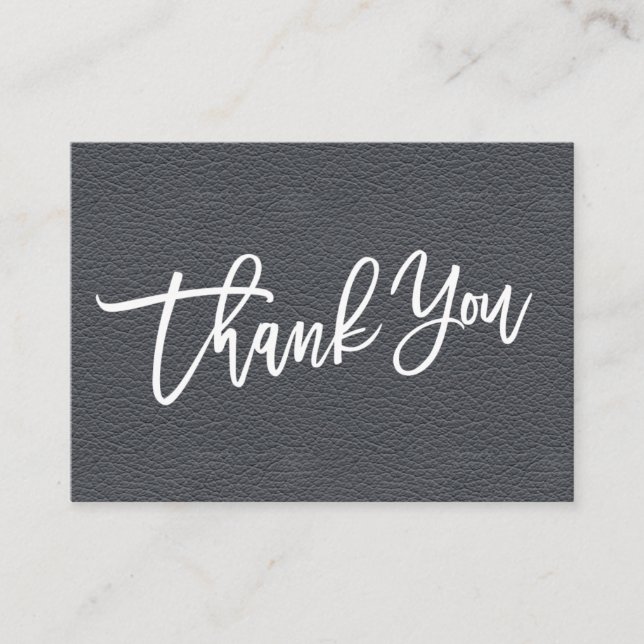 Grey Leather hand written Thank you customer Enclosure Card (Front)