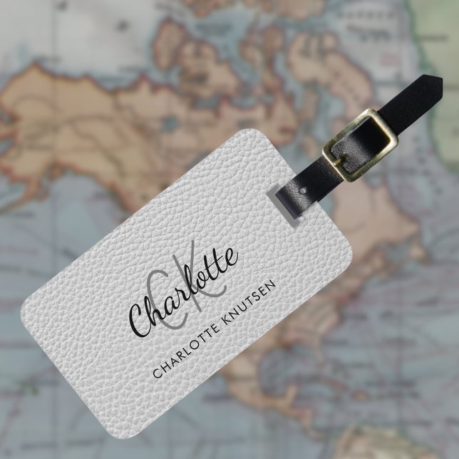 Grey leather monogram name luggage tag (Creator Uploaded)