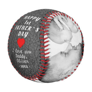 Grey Leather Print 1st Father`s Day 2 Photo Baseball