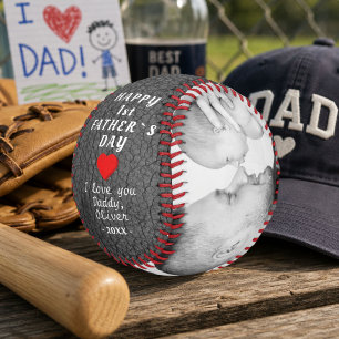 Grey Leather Print 1st Father`s Day 2 Photo Baseball