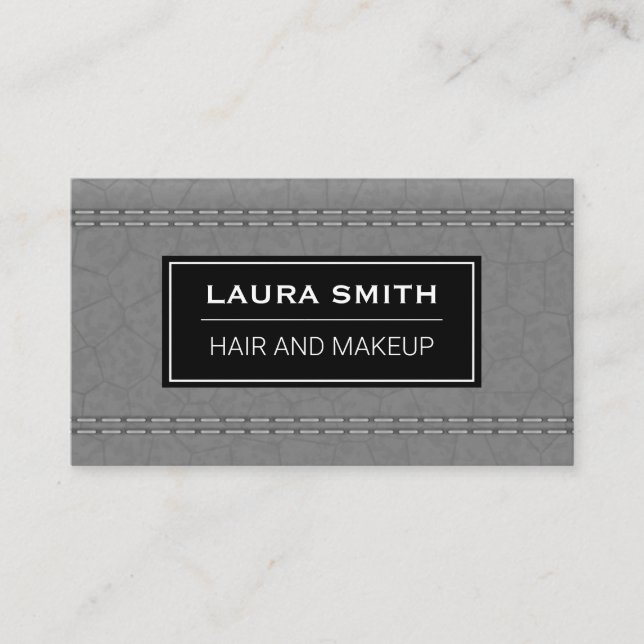 Grey Leather Stitched Business Card (Front)