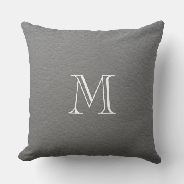 Grey leather texture monogram cushion (Front)