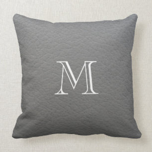 Grey leather texture monogram cushion