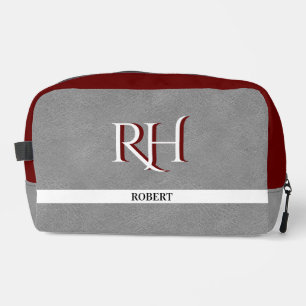 Grey Leather Texture Trim Custom Monogram Name Dopp Kit