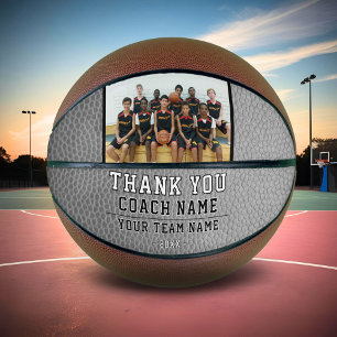 Grey Leather Thank you Coach Team Name Photo Basketball