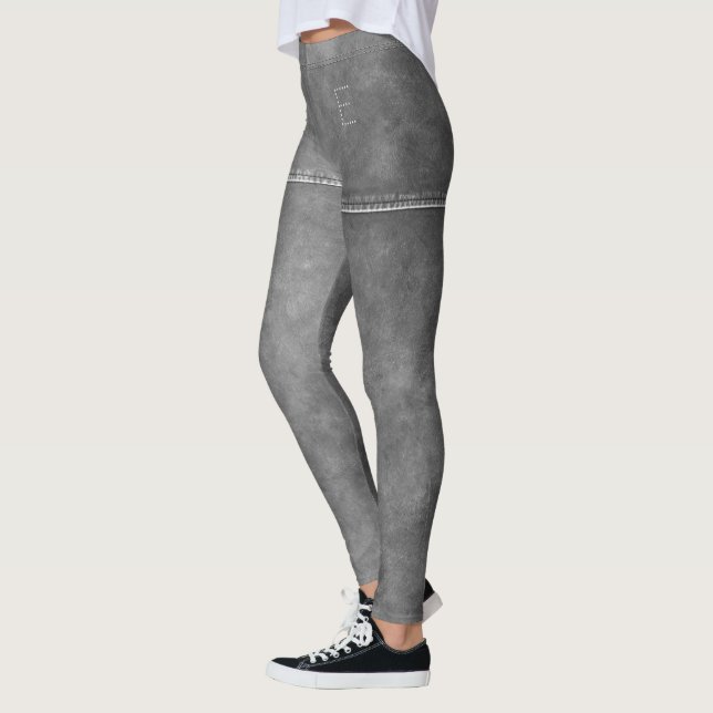 Grey Leather With Seam Chic Monogram Personalised Leggings (Left)