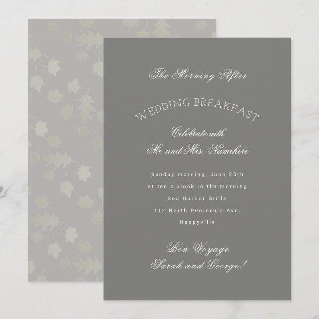 Grey Leaves Autumn Wedding Breakfast Invitation (Front/Back)