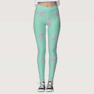 Grey leaves on green leggings