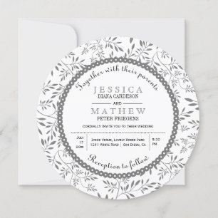 Grey leaves pattern modern floral wedding invitation