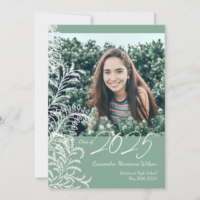 Grey Leaves Photo Graduation Announcement (Front)