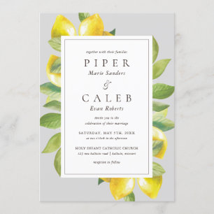 Grey Lemon Blossom Wedding Invitation