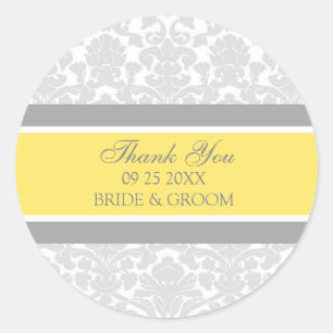 Grey Lemon Damask Thank You Wedding Favour Tags