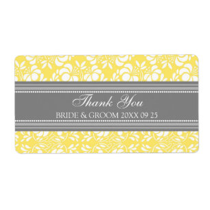 Grey Lemon Damask Wedding Labels