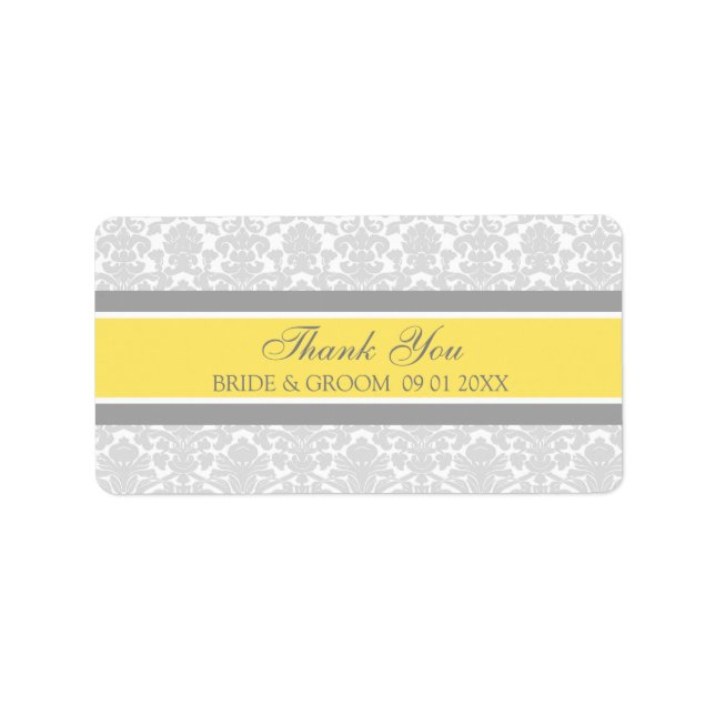 Grey Lemon Damask Wedding Labels (Front)