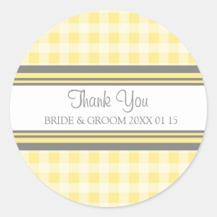 Grey Lemon Gingham Thank You Wedding Favour Tags